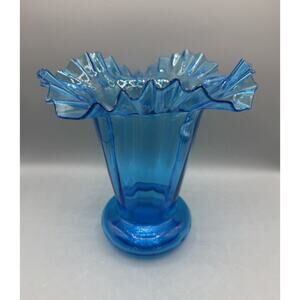 Beacon Glass Co Vase Blue Ruffle Tulip Top Tall Victorian Hand Blown